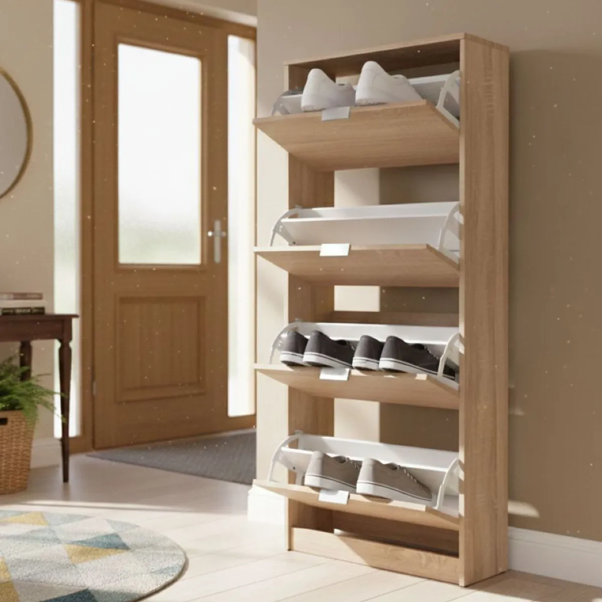 Scarpiere > Dmora Scarpiera 8 Ripiani 4 Ante 67x28x155.5h cm, Maniglie Incluse - Santina Marrone Rovere