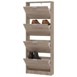 Scarpiera Marrone Rovere Scuro un Ripiano 4 Ante 58x18x155.5h cm, kit Fissaggio a Muro Incluso - Pesche