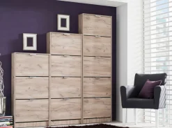 Scarpiera Marrone Rovere Scuro un Ripiano 4 Ante 58x18x155.5h cm, kit Fissaggio a Muro Incluso - Pesche