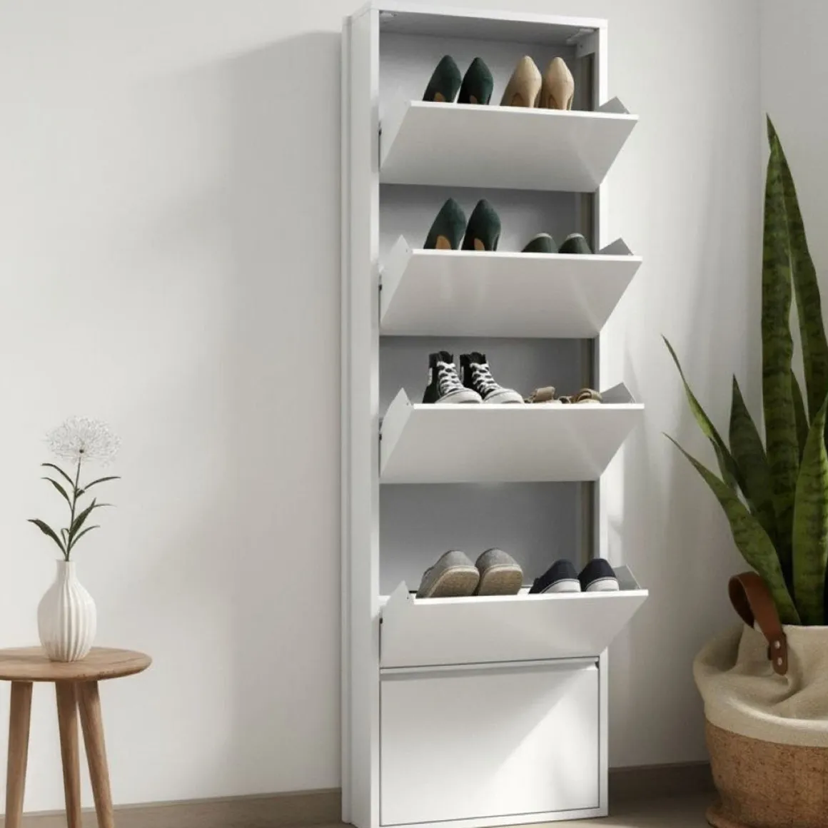 Scarpiera minimal 5 ante bianca 50x172h cm in metallo - Afrend