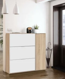 Scarpiera moderna 4 ante rovere e bianca 106x115h cm - Ammour