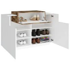 Bagno|Scarpiere > Dmora Scarpiera moderna bianca lucida e acero 120x86h cm - Aristotle Marrone Acero, Bianco Lucido