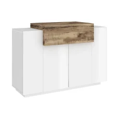 Bagno|Scarpiere > Dmora Scarpiera moderna bianca lucida e acero 120x86h cm - Aristotle Marrone Acero, Bianco Lucido
