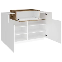 Bagno|Scarpiere > Dmora Scarpiera moderna bianca lucida e acero 120x86h cm - Aristotle Marrone Acero, Bianco Lucido