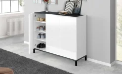 Scarpiera Modesta, cm 120x40h80, Bianco lucido e Ardesia