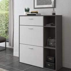 Scarpiera Nero Antracite Bianco 90x26x102h cm, un Cassetto - Samassi