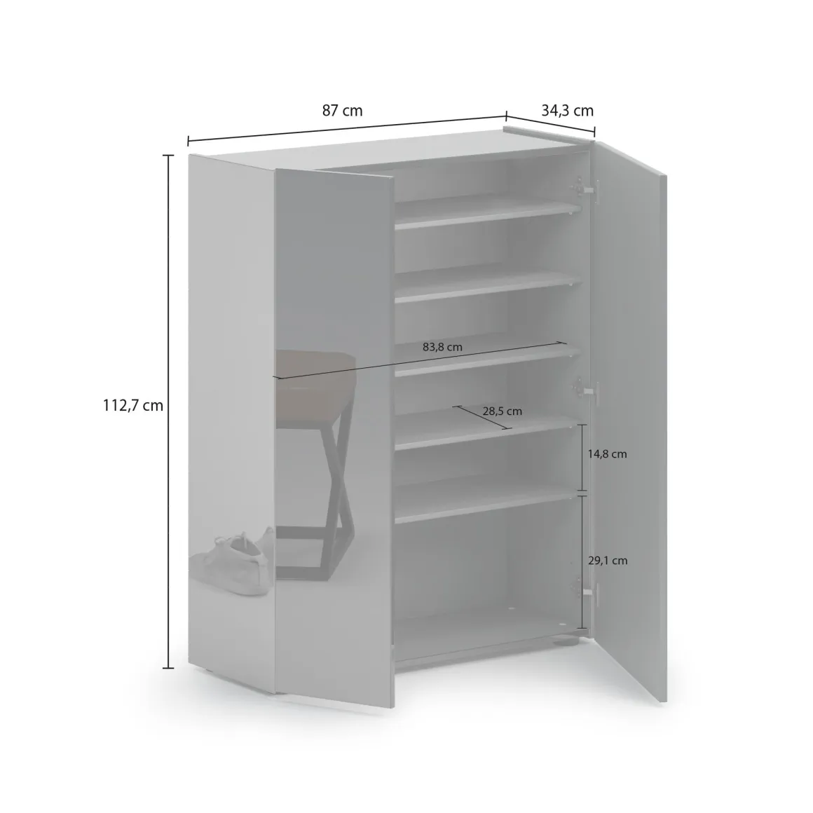 Scarpiera Nero Lucido Trasparente 5 Ripiani 20 Paia 60x40x190h cm, 6 Vani - Zumaglia