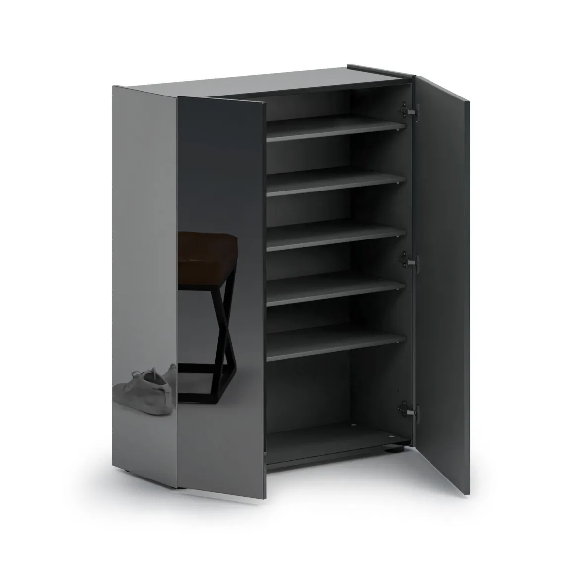 Scarpiera Nero Lucido Trasparente 5 Ripiani 20 Paia 60x40x190h cm, 6 Vani - Zumaglia