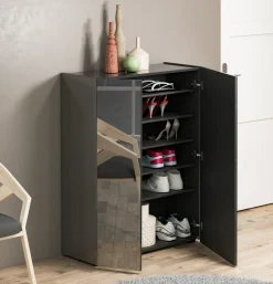 Scarpiera Nero Lucido Trasparente 5 Ripiani 20 Paia 60x40x190h cm, 6 Vani - Zumaglia