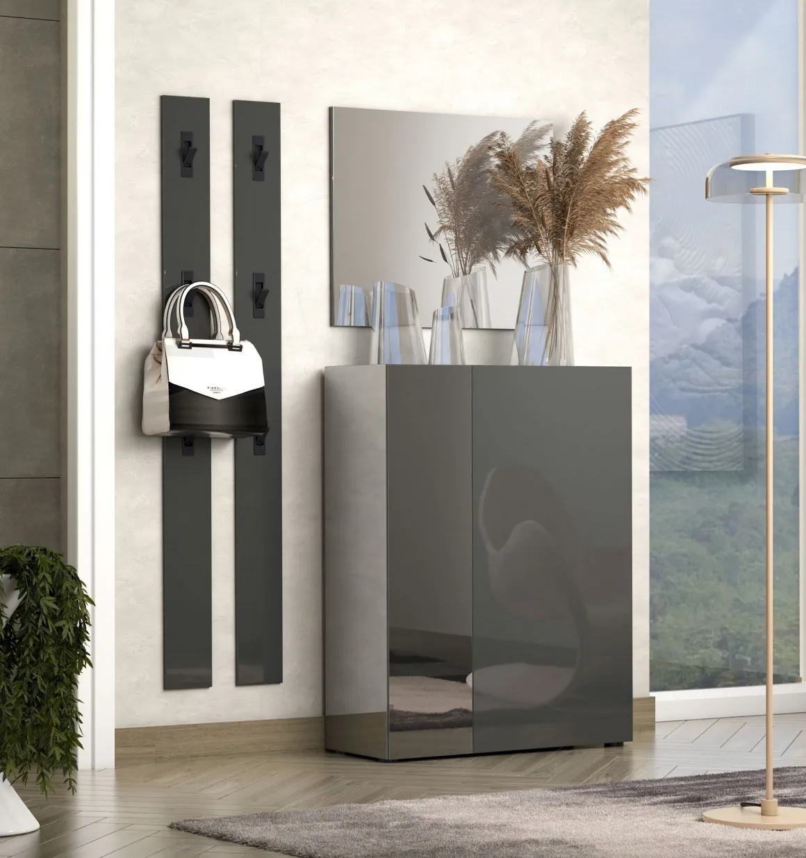 Scarpiera Nero Lucido Trasparente 5 Ripiani 20 Paia 60x40x190h cm, 6 Vani - Zumaglia