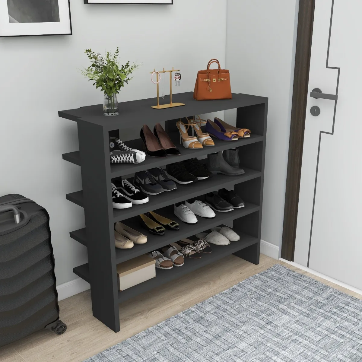 Scarpiere > Dmora Scarpiera 16 Paia 5 Ripiani 76x31x72h cm, 4 Vani - Offida Nero