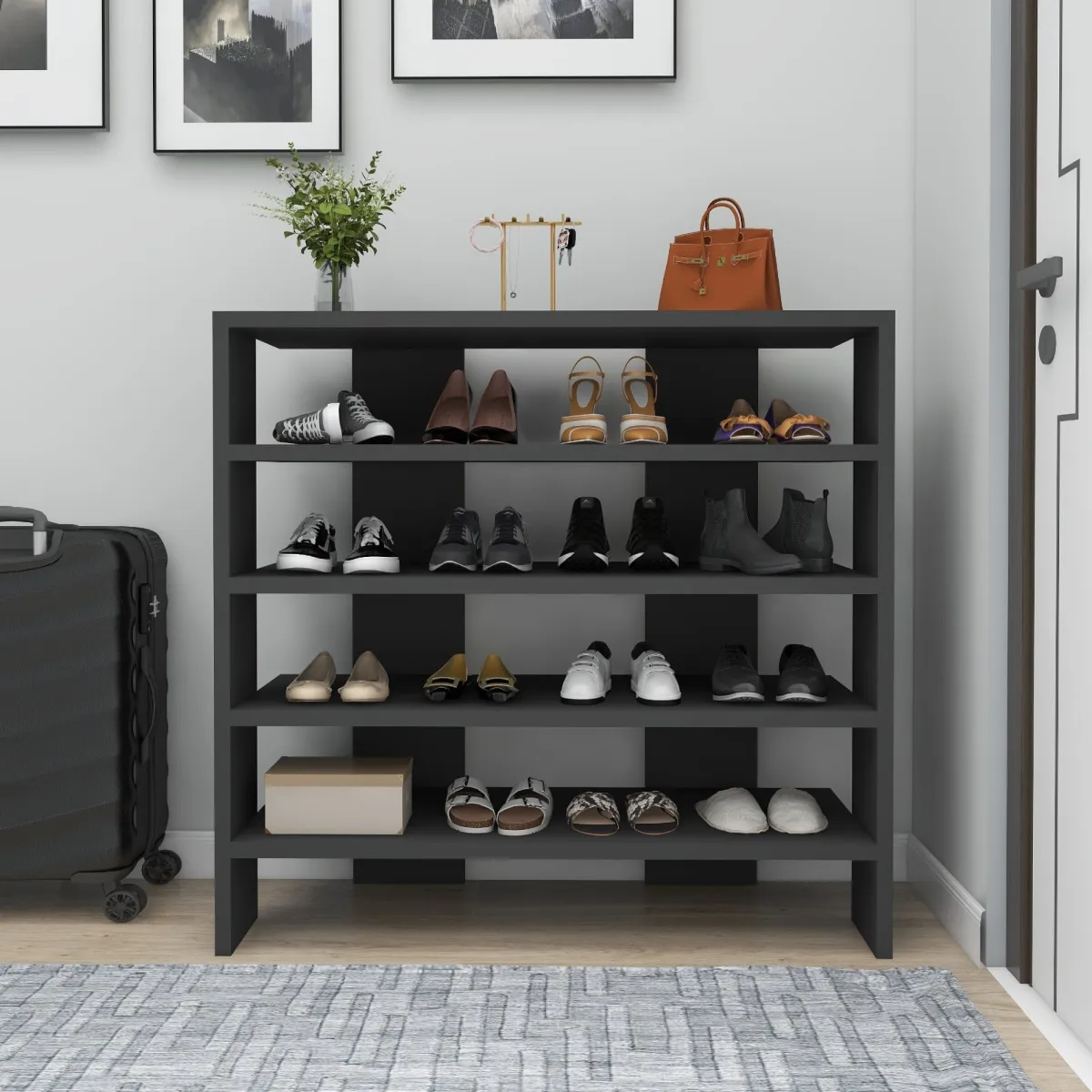 Scarpiere > Dmora Scarpiera 16 Paia 5 Ripiani 76x31x72h cm, 4 Vani - Offida Nero