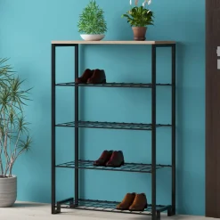 Scarpiere > Dmora Scarpiera 5 Ripiani 4 Vani 30x109x72h cm, Installazione a Terra - Enomondo Nero Rovere