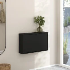 Scarpiera Nero un Ripiano Un'anta 70.3x16.55x41.8h cm, 2 Vani - Loveno