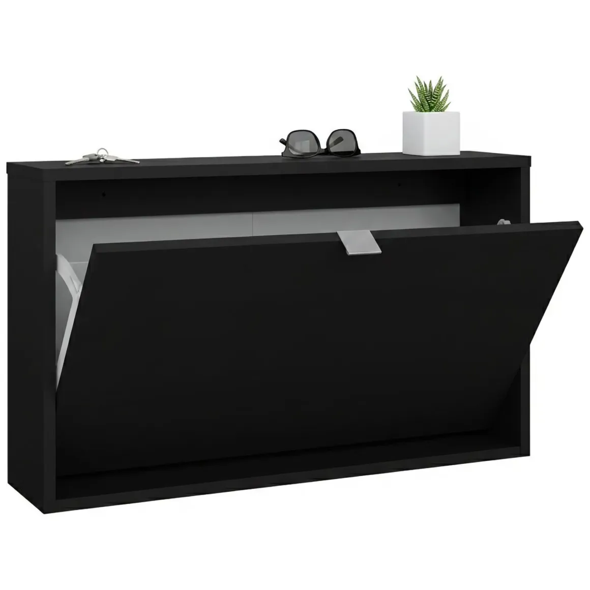 Scarpiera Nero un Ripiano Un'anta 70.3x16.55x41.8h cm, 2 Vani - Loveno