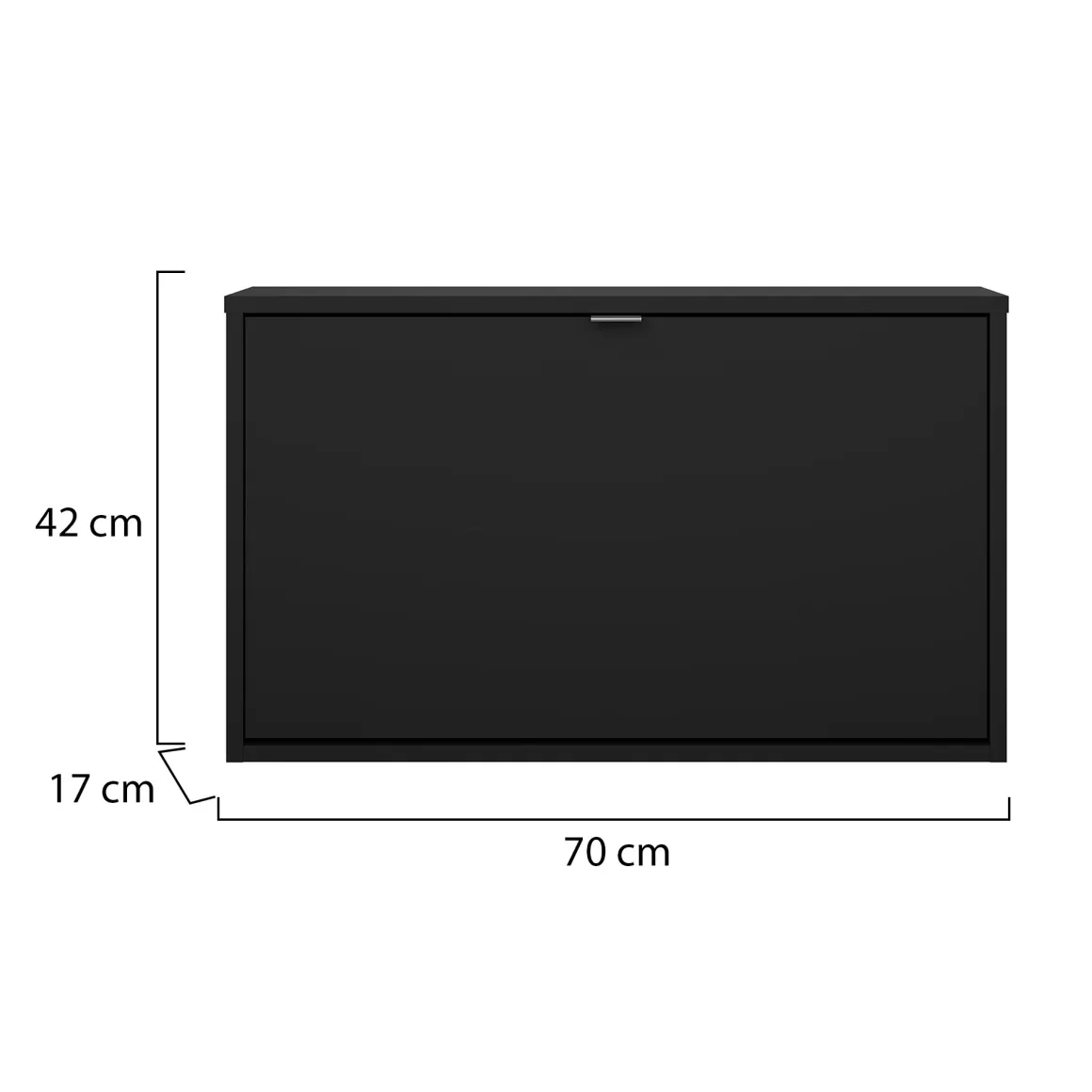 Scarpiera Nero un Ripiano Un'anta 70.3x16.55x41.8h cm, 2 Vani - Loveno