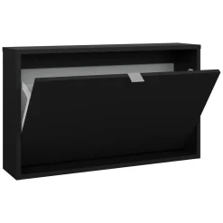 Scarpiera Nero un Ripiano Un'anta 70.3x16.55x41.8h cm, 2 Vani - Loveno