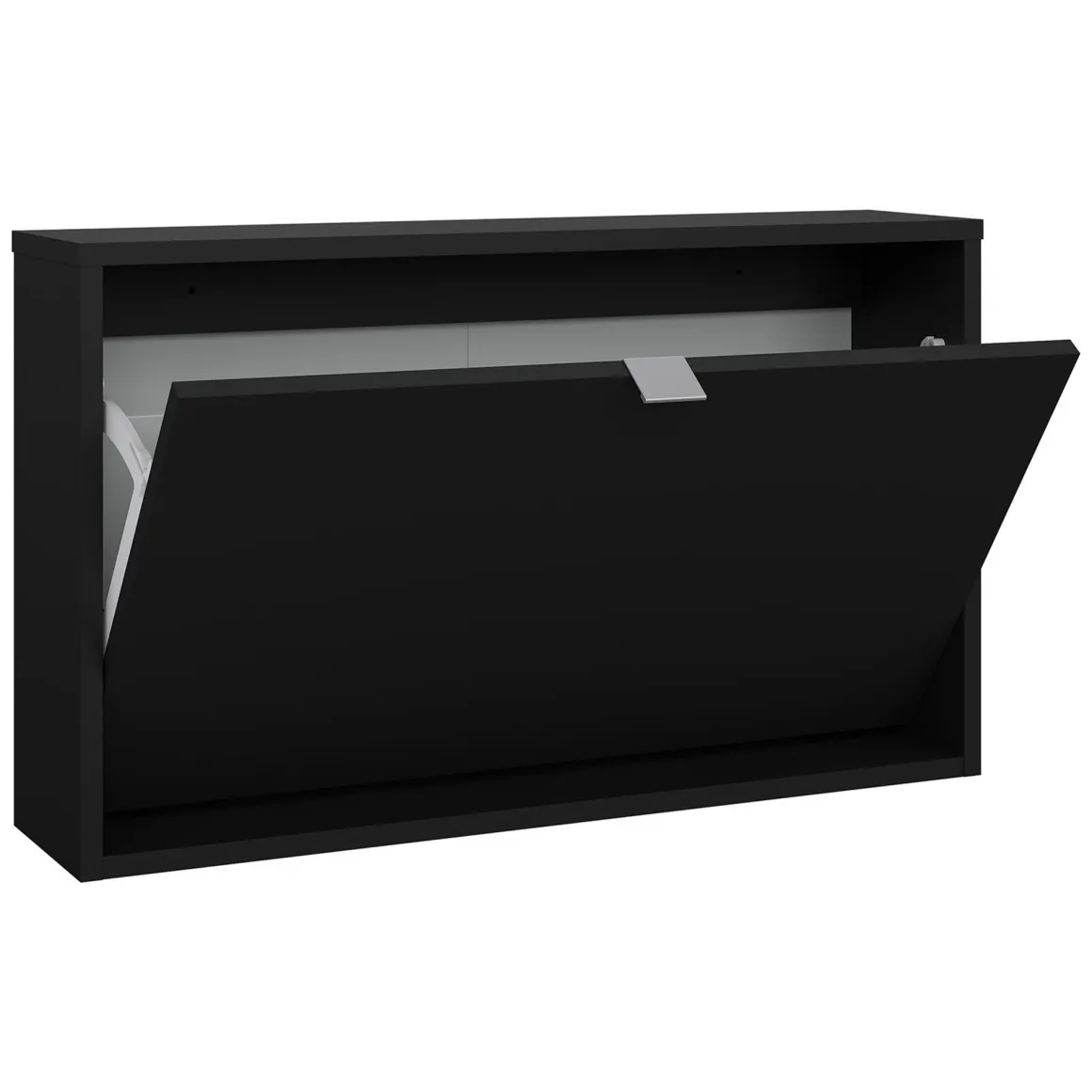 Scarpiera Nero un Ripiano Un'anta 70.3x16.55x41.8h cm, 2 Vani - Loveno