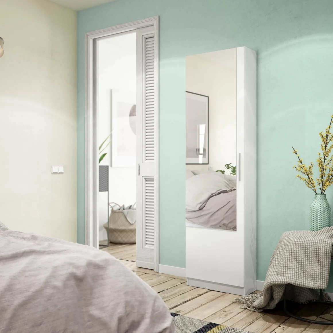 Scarpiera 16 paia bianca 50x180h cm 1 anta specchio - Euro