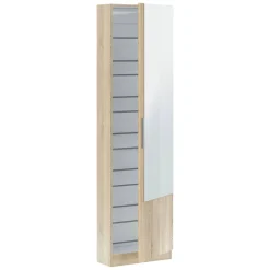 Bagno|Scarpiere > Dmora Scarpiera 16 paia rovere 50x180h cm con specchio - Euro Marrone Rovere
