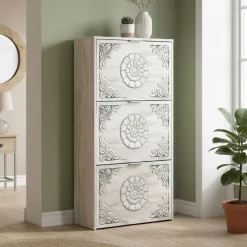 Scarpiera rustica 3 ante bianca 60x113h cm in legno - Asca