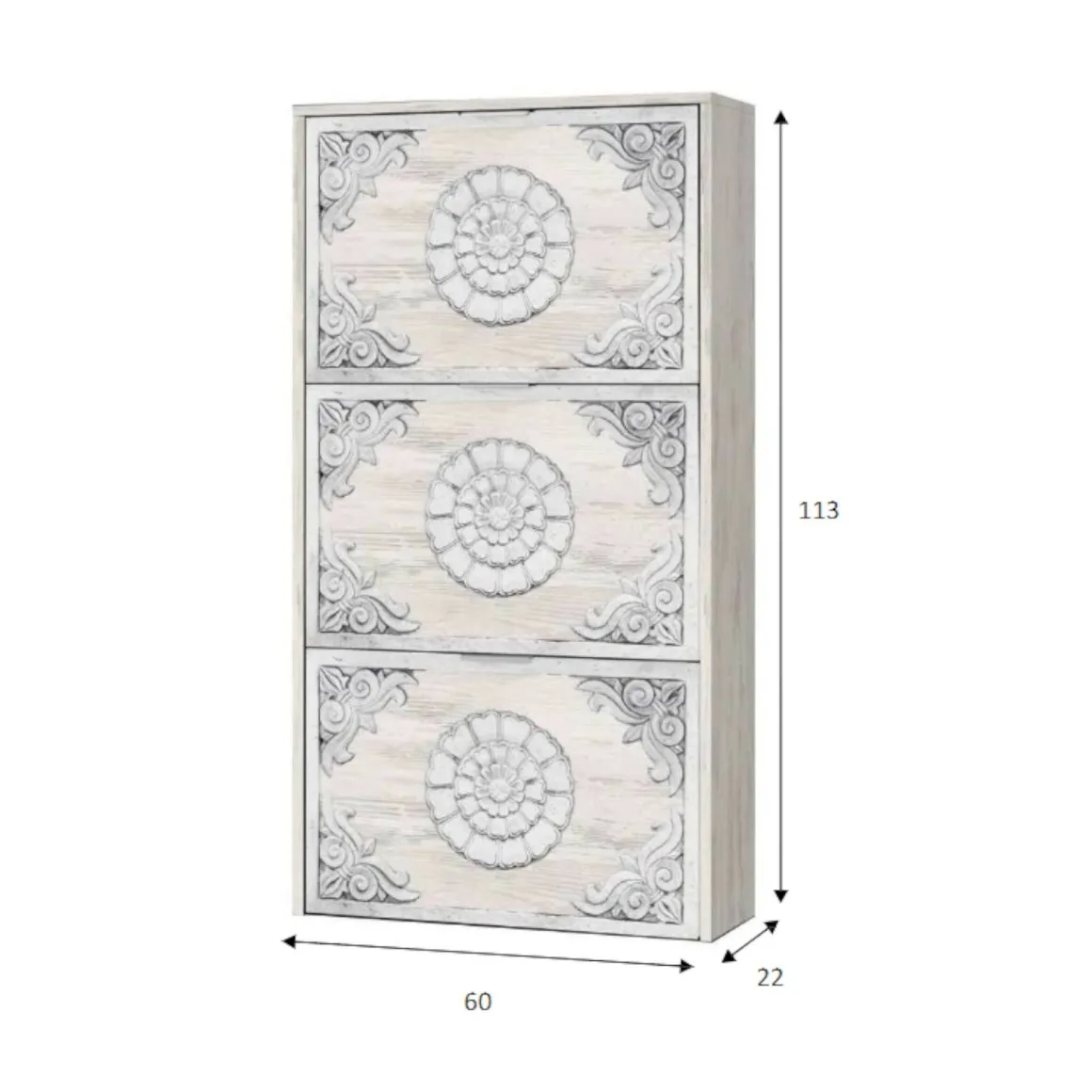 Scarpiera rustica 3 ante bianca 60x113h cm in legno - Asca