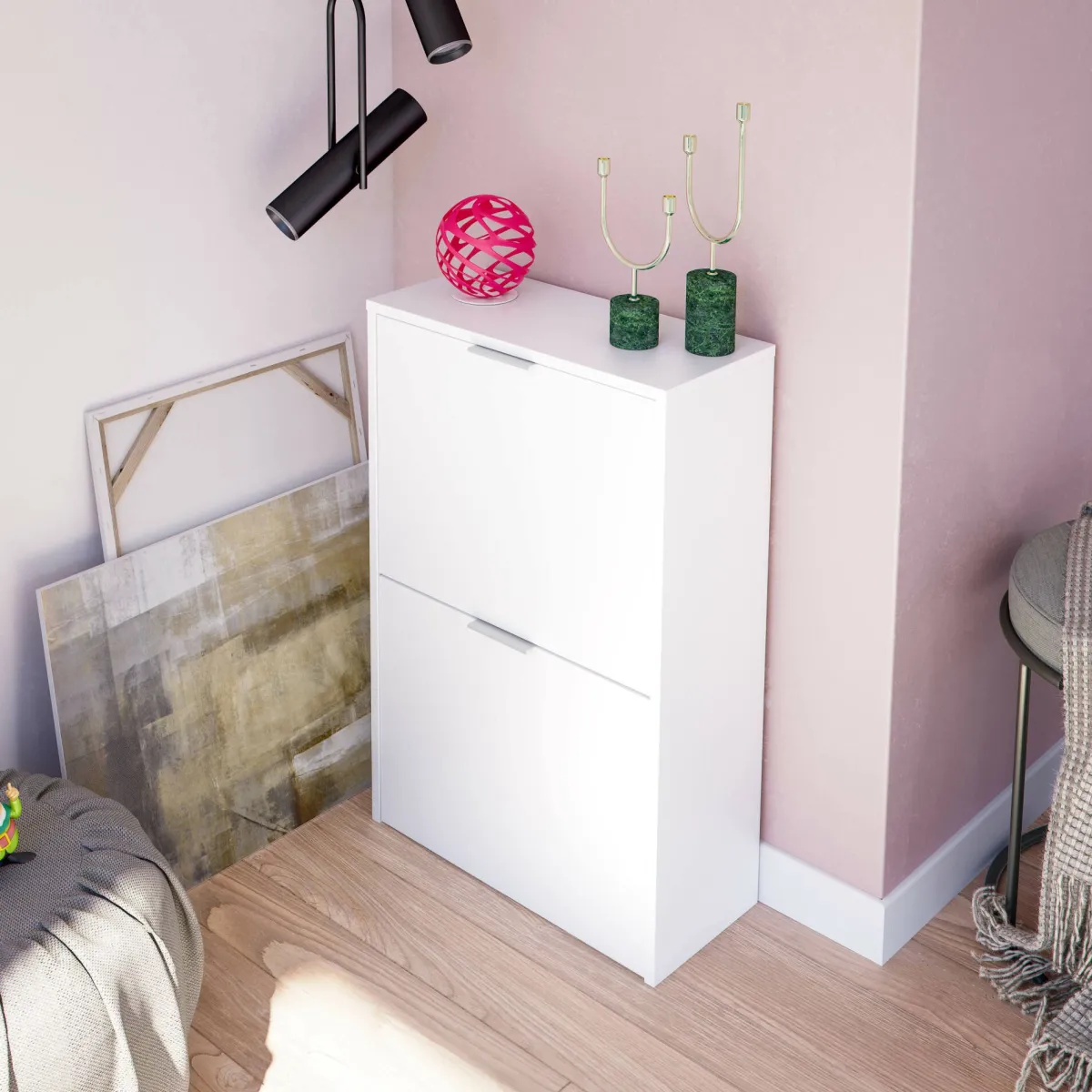 Bagno|Scarpiere > Dmora Scarpiera salvaspazio 2 ante bianca 50x75h cm - Arafat Bianco
