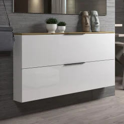 Scarpiere > Dmora Scarpiera sospesa 2 ante bianca lucida e rovere 160x80h cm - Achiko Marrone Rovere, Bianco Lucido