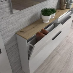 Scarpiere > Dmora Scarpiera sospesa 2 ante bianca lucida e rovere 160x80h cm - Achiko Marrone Rovere, Bianco Lucido