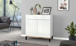 Bagno|Lavanderia > Dmora Scarpiera Variscite, cm 80x40h80, Bianco lucido e Acero Marrone Acero, Bianco Lucido