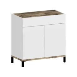Bagno|Lavanderia > Dmora Scarpiera Variscite, cm 80x40h80, Bianco lucido e Acero Marrone Acero, Bianco Lucido