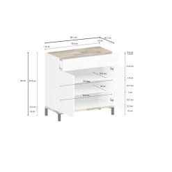 Bagno|Lavanderia > Dmora Scarpiera Variscite, cm 80x40h80, Bianco lucido e Acero Marrone Acero, Bianco Lucido