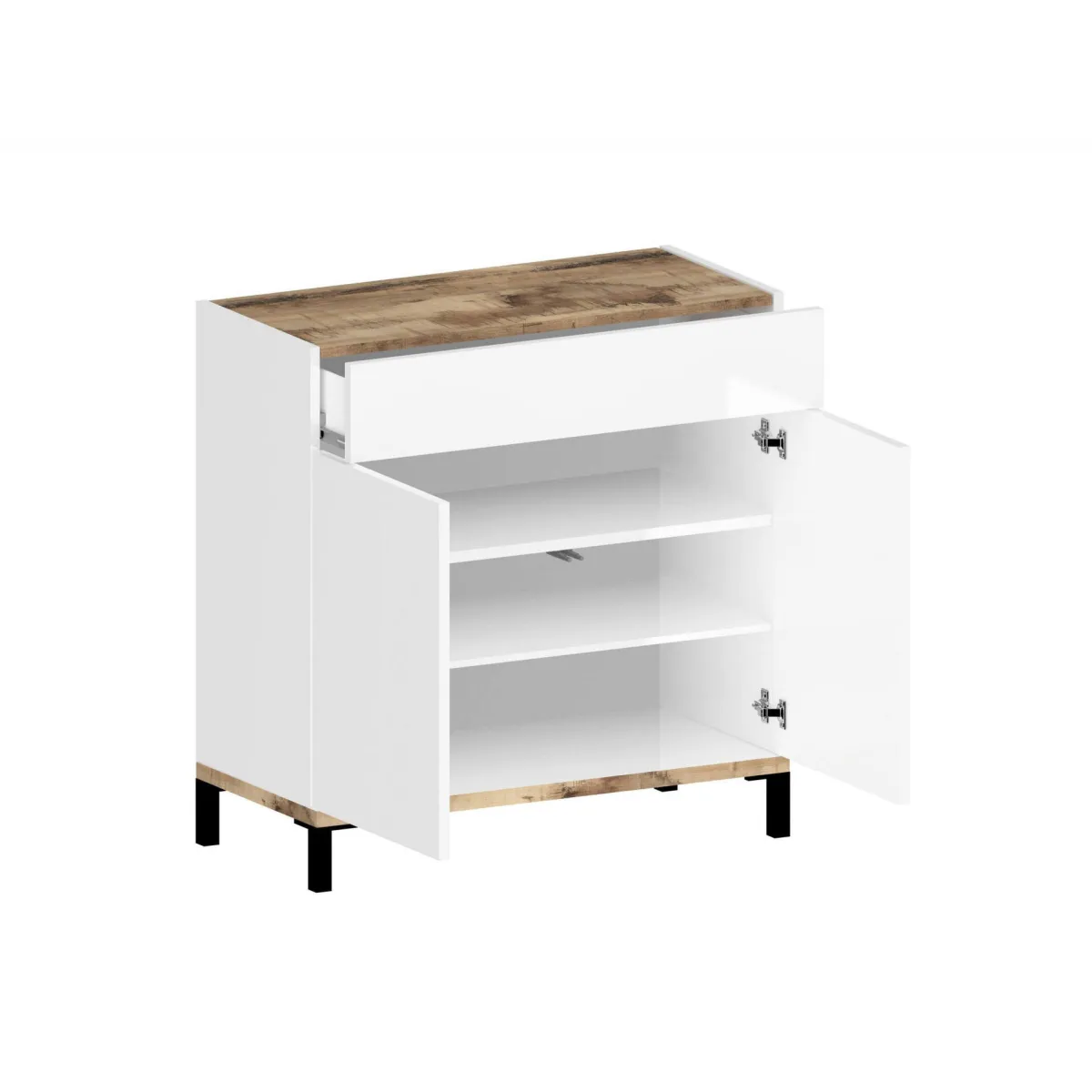 Bagno|Lavanderia > Dmora Scarpiera Variscite, cm 80x40h80, Bianco lucido e Acero Marrone Acero, Bianco Lucido