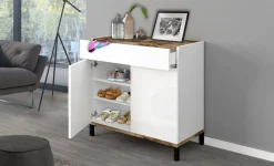 Bagno|Lavanderia > Dmora Scarpiera Variscite, cm 80x40h80, Bianco lucido e Acero Marrone Acero, Bianco Lucido