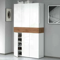 Bagno|Scarpiere > Dmora Scarpiera XL 7 ante rovere 114x200h cm - Charoite Bianco Rovere, Marrone Lucido