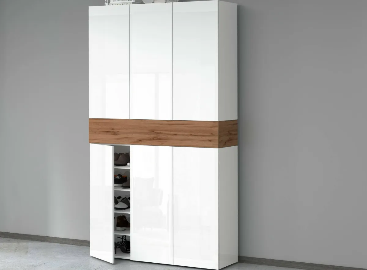 Bagno|Scarpiere > Dmora Scarpiera XL 7 ante rovere 114x200h cm - Charoite Bianco Rovere, Marrone Lucido