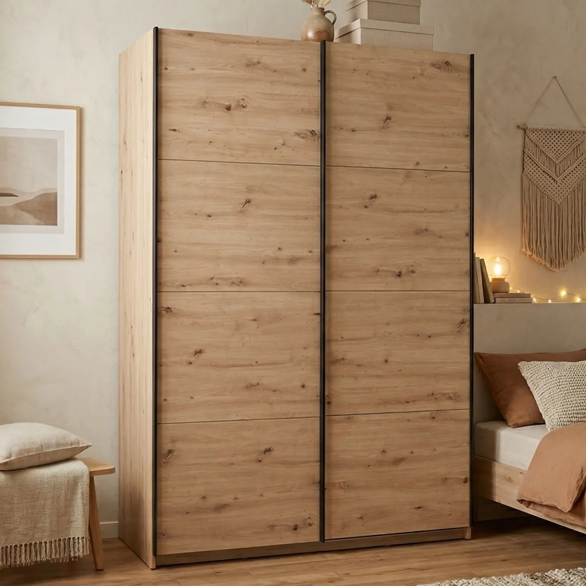 Altri Guardaroba > Dmora Scopri il Guardaroba Grande per la tua Camera da Letto Nero, Marrone Rovere Nodi