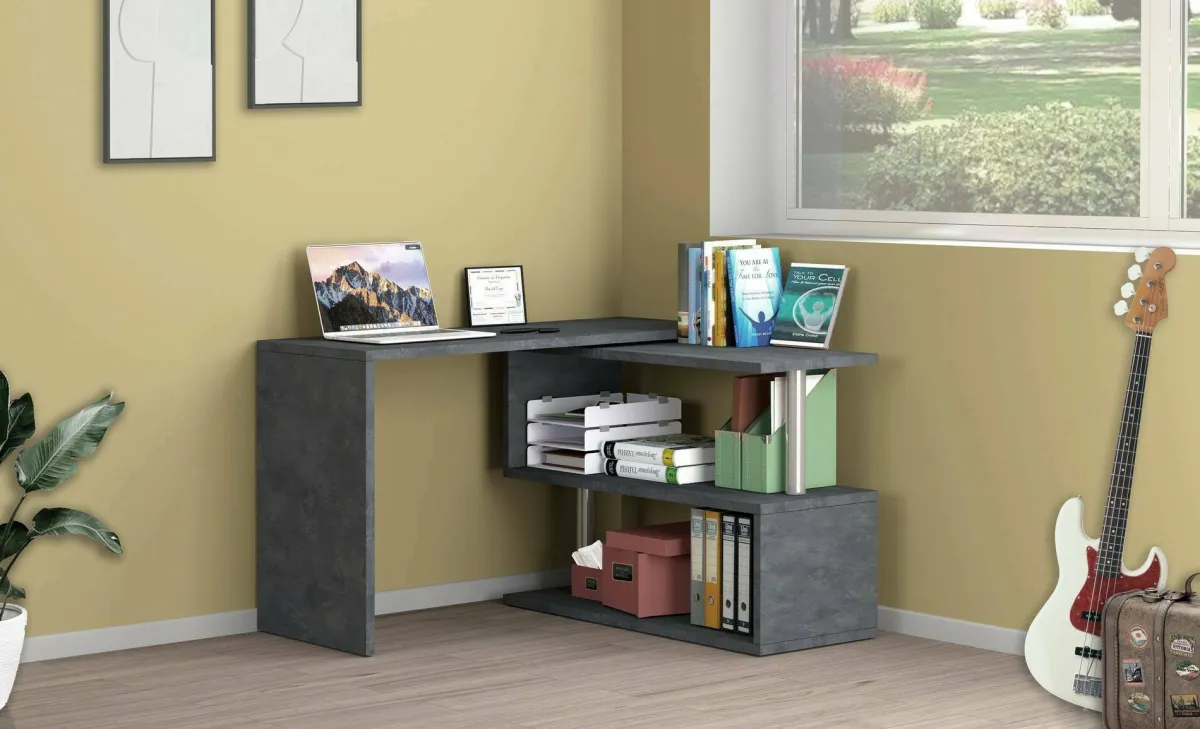 Ufficio|Camera Da Letto > Dmora Scrivania angolare antracite 120x50cm - Topazio Nero Antracite