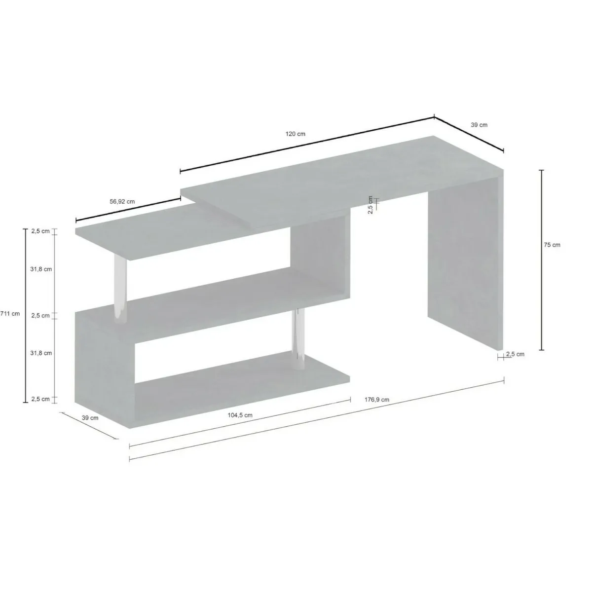 Ufficio|Camera Da Letto > Dmora Scrivania angolare antracite 120x50cm - Topazio Nero Antracite