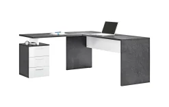 Ufficio|Camera Da Letto > Dmora Scrivania angolare ardesia e bianca lucida 180x60cm con 3 cassetti - Ascuby Bianco Lucido, Grigio Ardesia