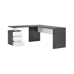 Ufficio|Camera Da Letto > Dmora Scrivania angolare ardesia e bianca lucida 180x60cm con 3 cassetti - Ascuby Bianco Lucido, Grigio Ardesia