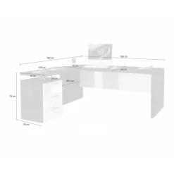Ufficio|Camera Da Letto > Dmora Scrivania angolare ardesia e bianca lucida 180x60cm con 3 cassetti - Ascuby Bianco Lucido, Grigio Ardesia