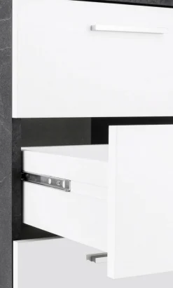 Ufficio|Camera Da Letto > Dmora Scrivania angolare ardesia e bianca lucida 180x60cm con 3 cassetti - Ascuby Bianco Lucido, Grigio Ardesia