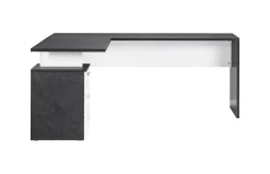 Ufficio|Camera Da Letto > Dmora Scrivania angolare ardesia e bianca lucida 180x60cm con 3 cassetti - Ascuby Bianco Lucido, Grigio Ardesia