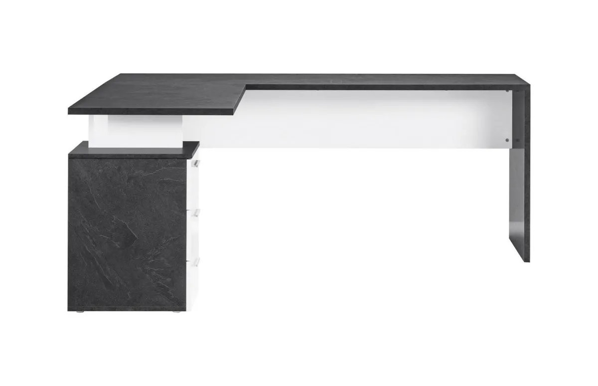 Ufficio|Camera Da Letto > Dmora Scrivania angolare ardesia e bianca lucida 180x60cm con 3 cassetti - Ascuby Bianco Lucido, Grigio Ardesia