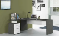 Ufficio|Camera Da Letto > Dmora Scrivania angolare ardesia e bianca lucida 180x60cm con 3 cassetti - Ascuby Bianco Lucido, Grigio Ardesia