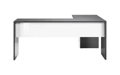 Ufficio|Camera Da Letto > Dmora Scrivania angolare ardesia e bianca lucida 180x60cm con 3 cassetti - Ascuby Bianco Lucido, Grigio Ardesia