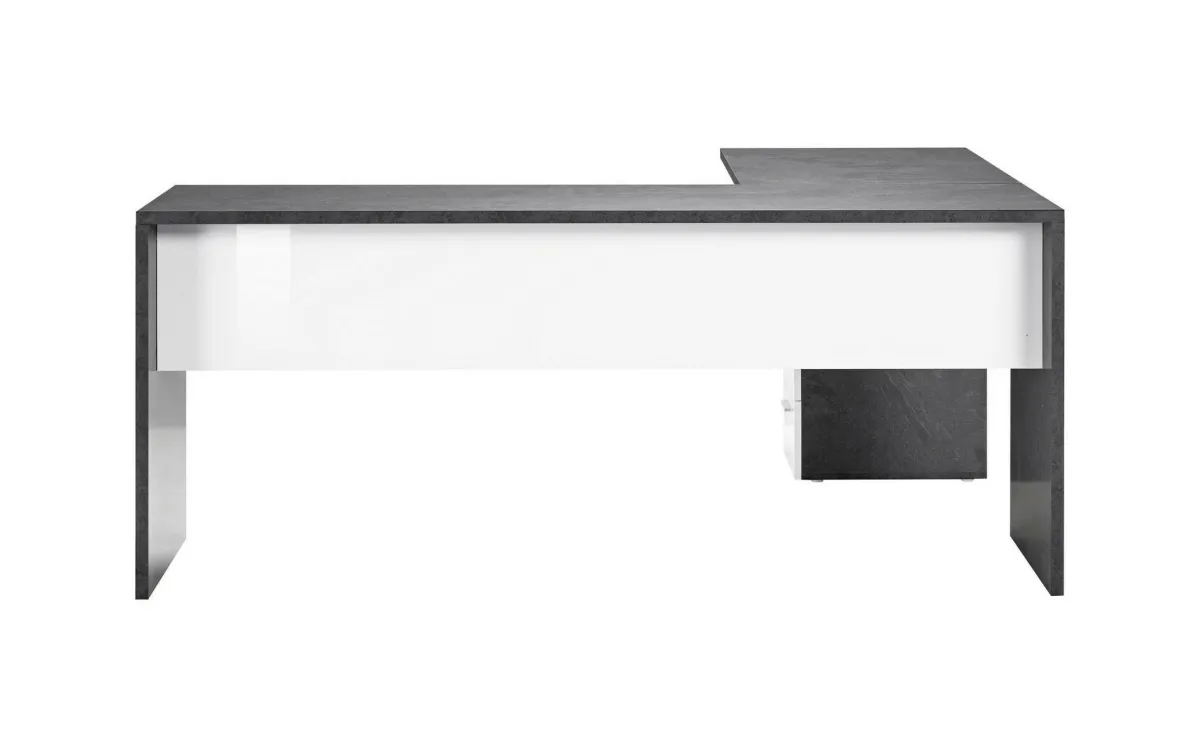 Ufficio|Camera Da Letto > Dmora Scrivania angolare ardesia e bianca lucida 180x60cm con 3 cassetti - Ascuby Bianco Lucido, Grigio Ardesia