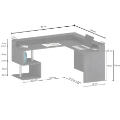 Ufficio|Camera Da Letto > Dmora Scrivania angolare ardesia 180x93cm con supporto computer - Adelma Grigio Ardesia