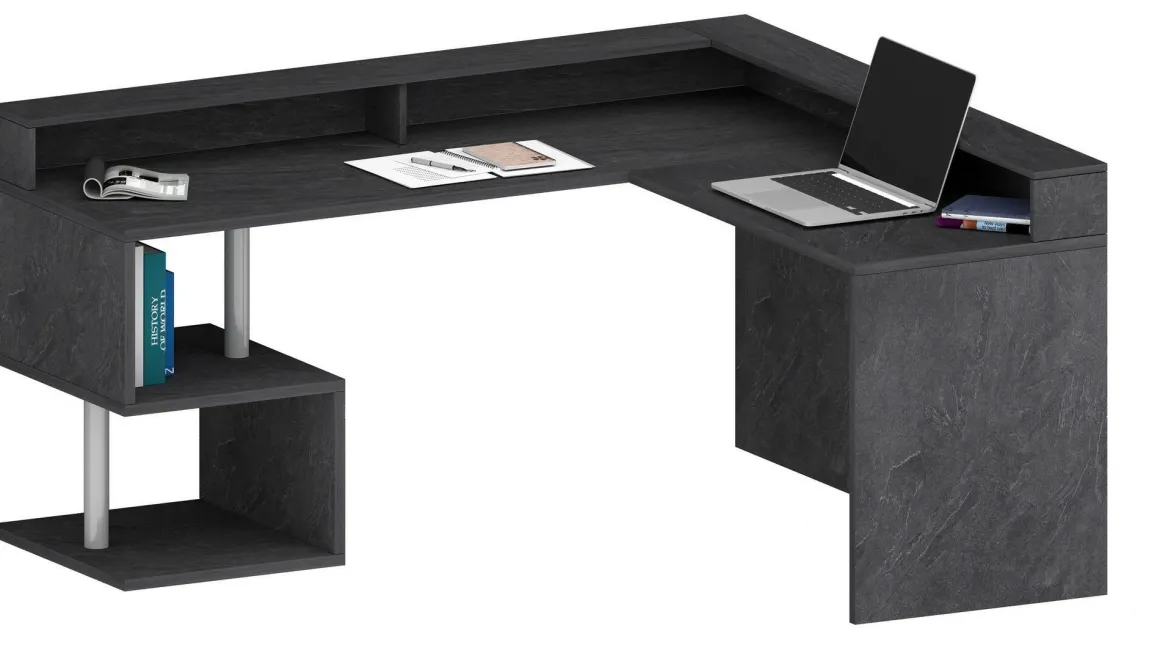 Ufficio|Camera Da Letto > Dmora Scrivania angolare ardesia 180x93cm con supporto computer - Adelma Grigio Ardesia